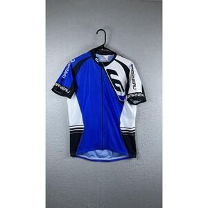 Garneau Cycling Jersey Mens Large Blue White Full Zip‎ Short Sleeve Bike Shirt